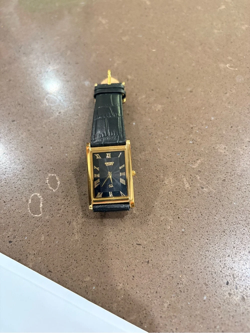 Seiko Gold-Tone Watch with Black Leather Strap